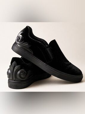 Versace Collection Medusa Heel Slip-On Sneakers Black Velvet EU 44 Men’s 10.5